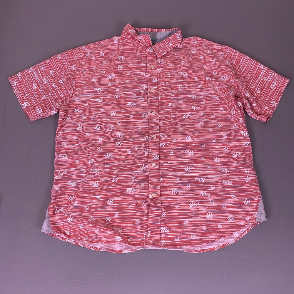Seapointe Button Up Shirt Mens Size XL Red White Palm Tree Tropical Short Sleeve